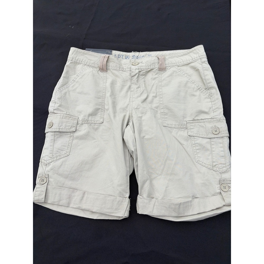 Apt. 9 Womens Utility Bermuda Shorts Khaki Beige Cotton Cargo Size 8 NWT